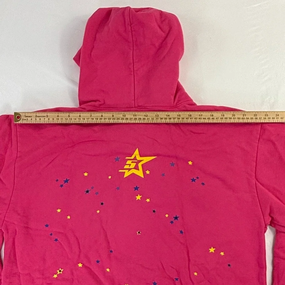 Sp5der Worldwide Pink Punk Hoodie Spider Web Star Graphic Large